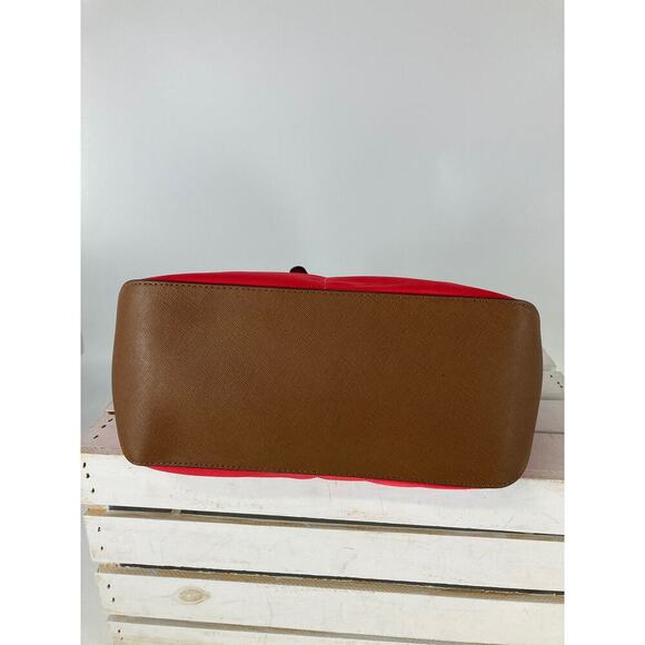 MICHAEL KORS, LARGE RED NYLON, BROWN LEATHER SHOULDER BAG - Picture 8 of 11